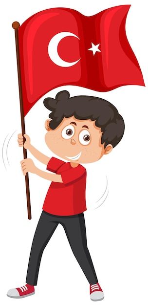 A boy holding flag of Turkey