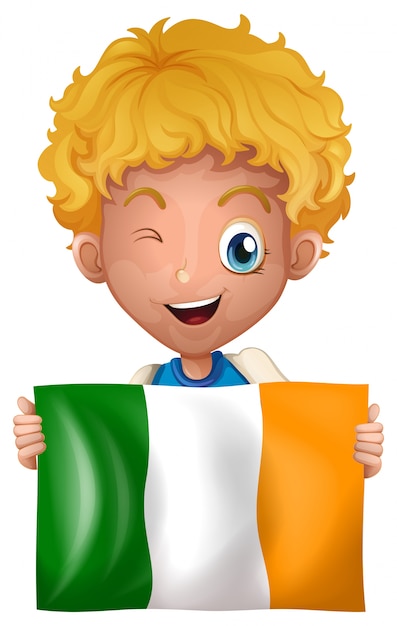 Ragazzo che tiene la bandiera dell'irlanda