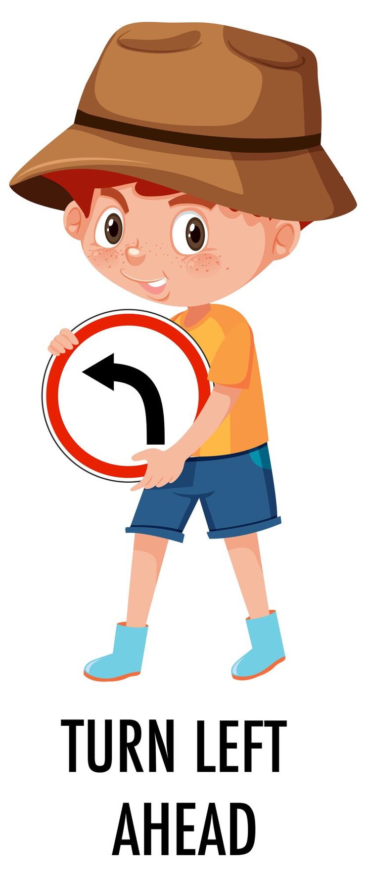 Vector boy holding traffic sign isolated