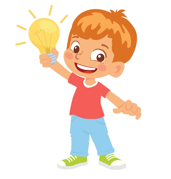 Boy holds electric lamp