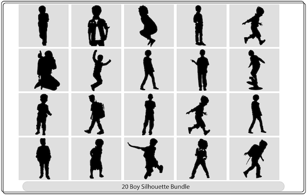 Boy illustration silhouettes of boy on white background