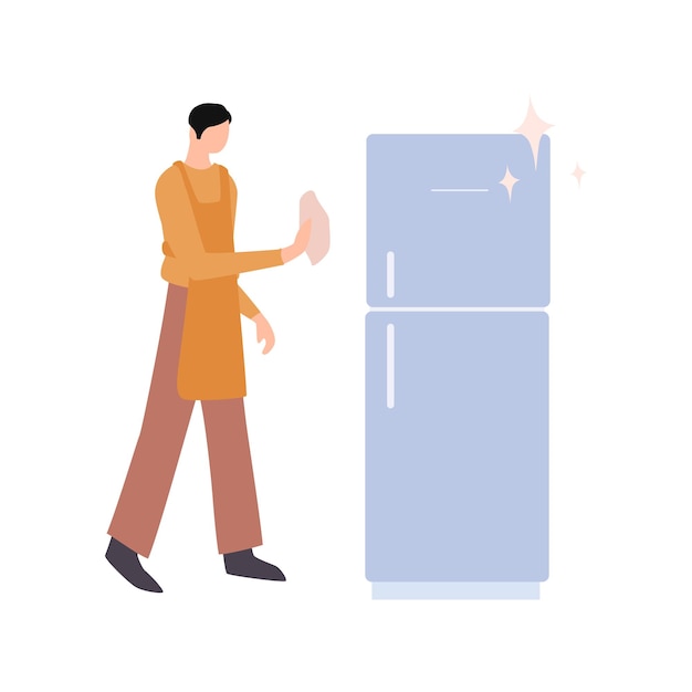 Vector the boy is cleaning the fridge