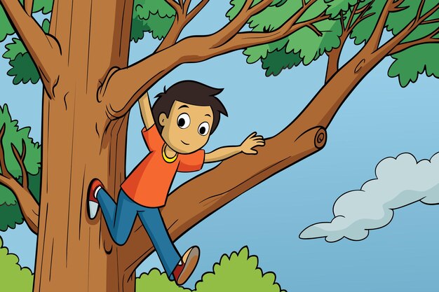 Vector a boy is climbing a tree