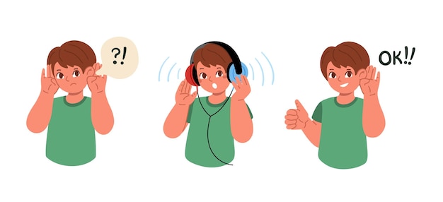 Boy is deafhearing exam for childrenvector flat illustration