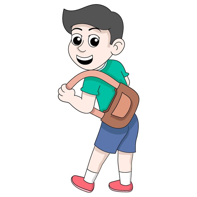 Boy is excited to carry a bag to school