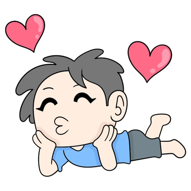 Boy is feeling in love daydreaming, vector illustration art. doodle icon image kawaii.