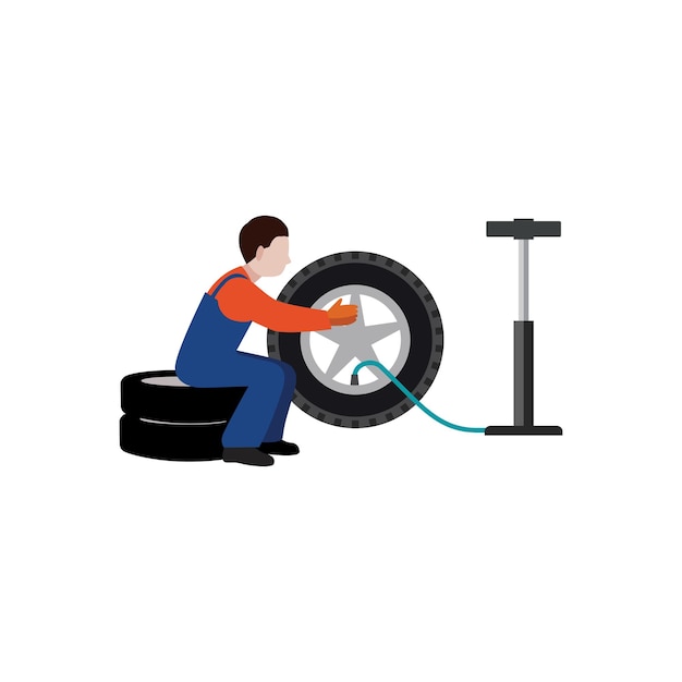 the boy is filling the tire with air