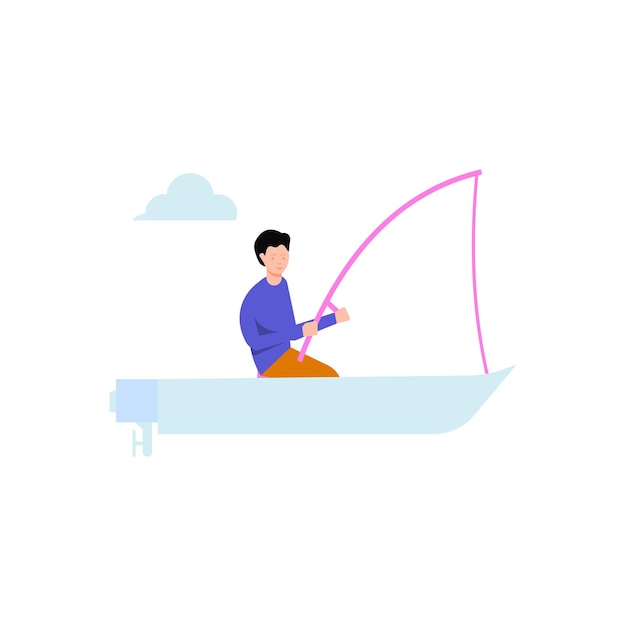 A boy is fishing on a boat