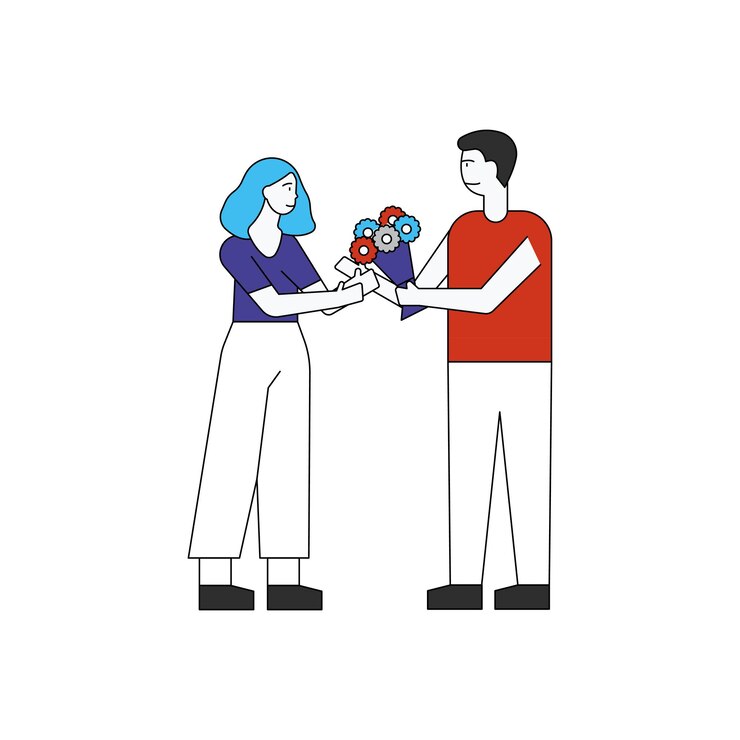 Vector the boy is giving flowers to the girl