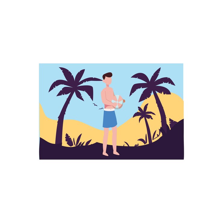 Vector a boy is holding a beach ball