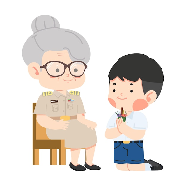 少年は先生に敬意を表しています