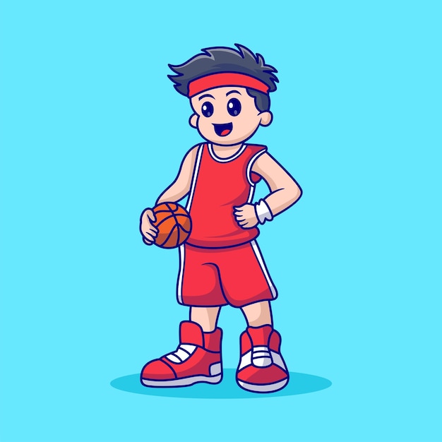 Vector boy is playing basketball illustration