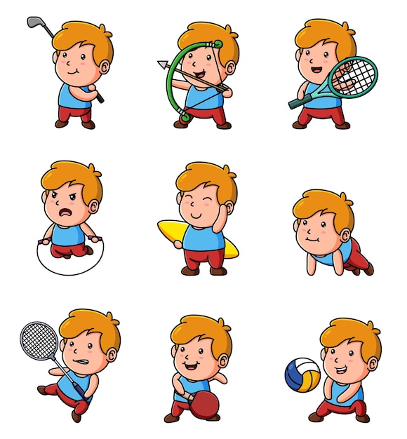 The boy is playing the many sport the mascot bundle set