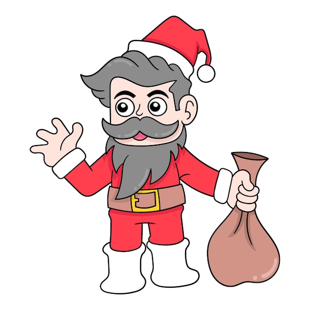 Vettore il ragazzo è in costume da babbo natale che celebra il natale doodle icon image kawaii