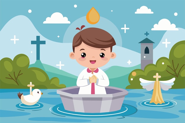 Vector a boy is seated in a boat floating on the water illustrate the concept of customer segmentation in digital advertising