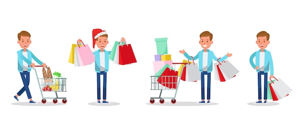 The boy is shopping character vector design.