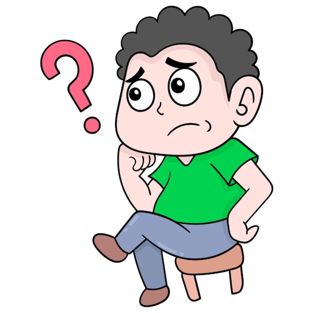 Boy is sitting gloomy looking for a solution to the problem, vector illustration art. doodle icon image kawaii.