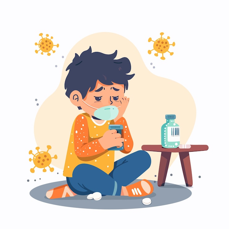 Vector a boy is sitting on the ground with a bottle of tea