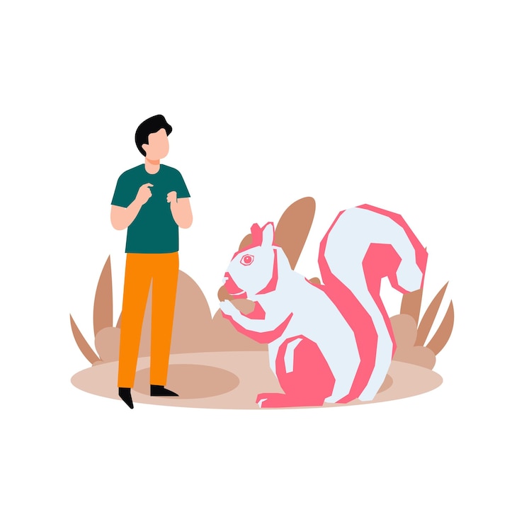 Vector the boy is standing next to the rabbit