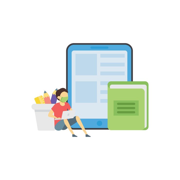 Vector the boy is studying online