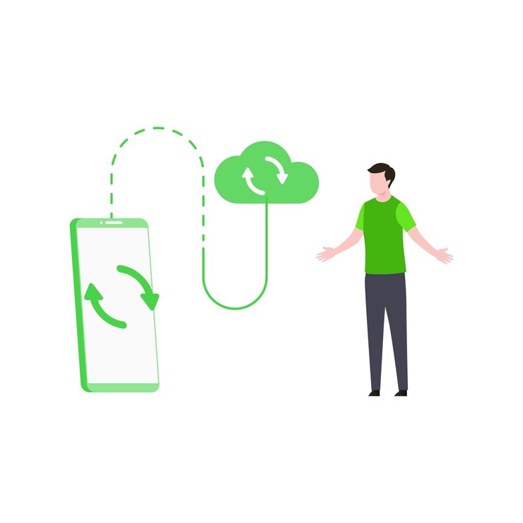 Vector the boy is syncing cloud data