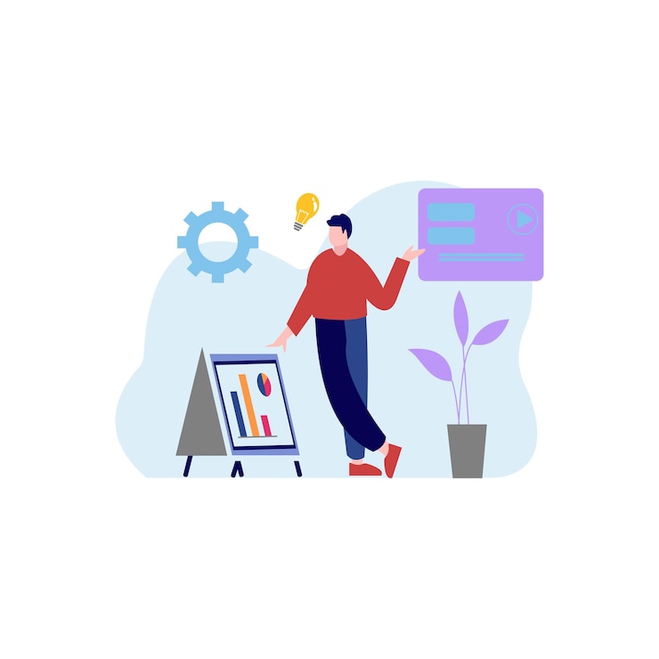 Vector the boy is working on a business idea