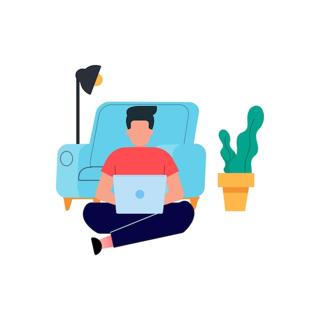 the boy is working from home