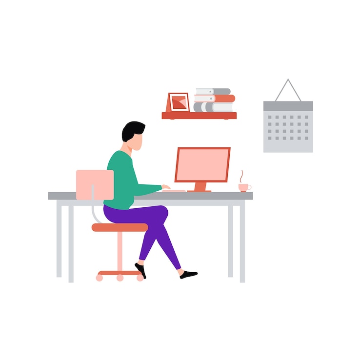 Vector the boy is working at his workplace