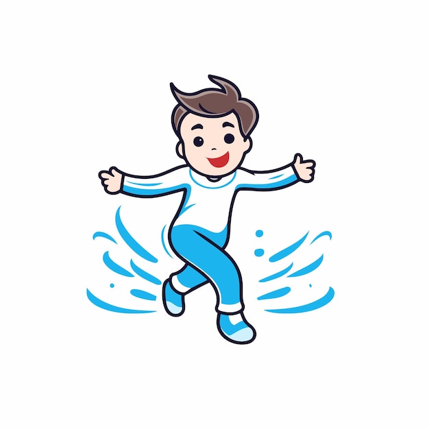 Boy jumping Happy childhood Cute cartoon character Vector illustration