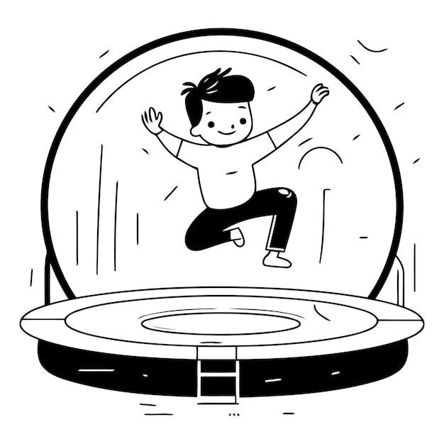 벡터 boy jumping on a trampoline in cartoon style