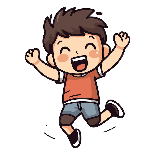 Vector boy jumping and smiling colorful cartoon vector illustration