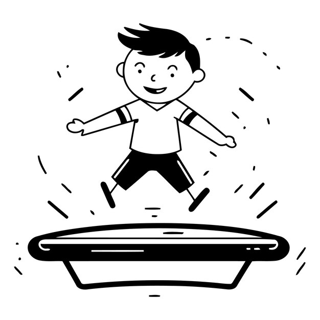 Vector boy jumping on a trampoline in cartoon style