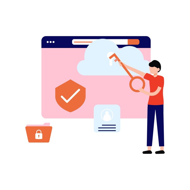 Vector the boy keeps the cloud data safe