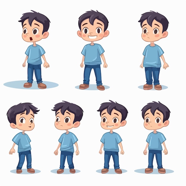 Vector boy kid wearing blue tee cartoon pose