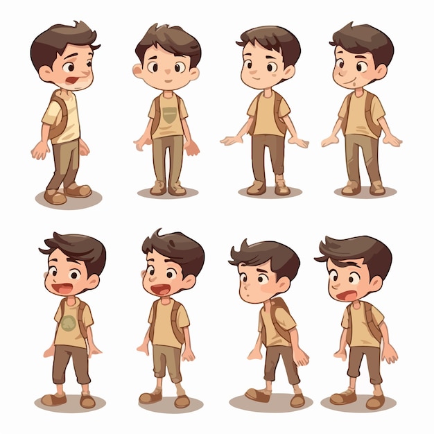 Boy kid wearing brown tee cartoon pose