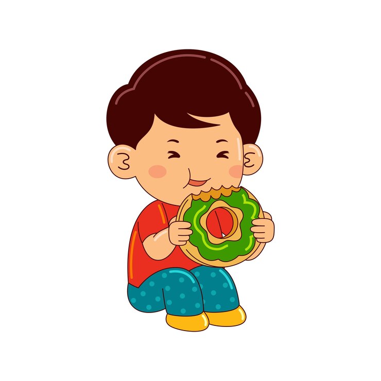 Vector 도넛 벡터 일러스트를 먹는 소년 아이