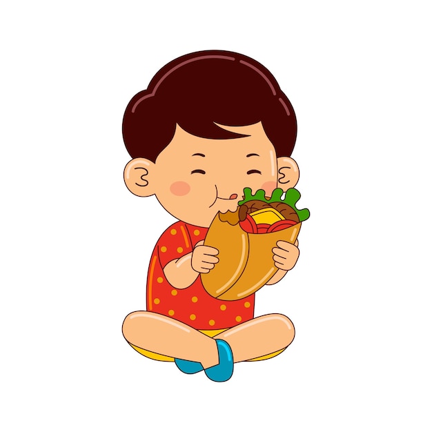 Boy kids eating wrap vector illustration