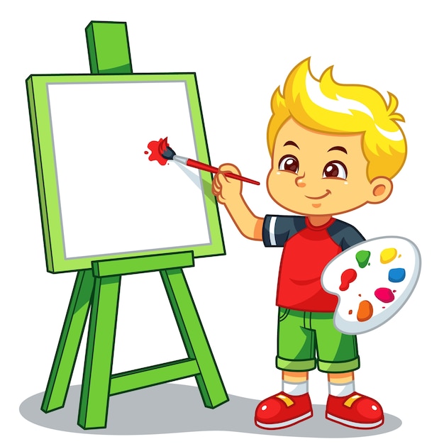 Premium Vector  Boy learning to paint on his canvas