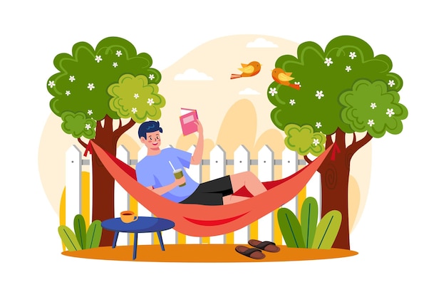 Vector boy lying on tree swing