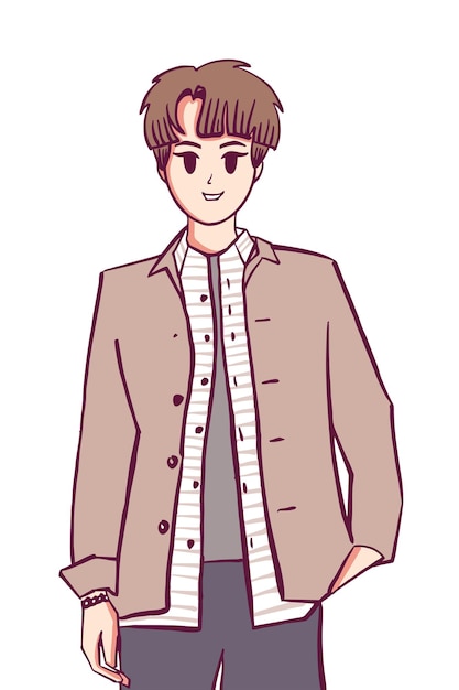 boy man kpop idol asian guy fashionable character handdrawn illustration