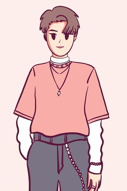 Boy man kpop idol asian guy fashionable character handdrawn illustration