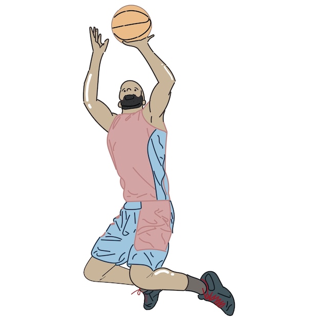 Vector boy man play basketball try to jump and shoot