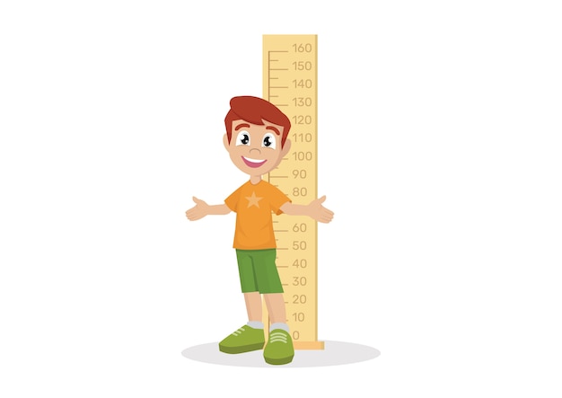 Boy measuring height.