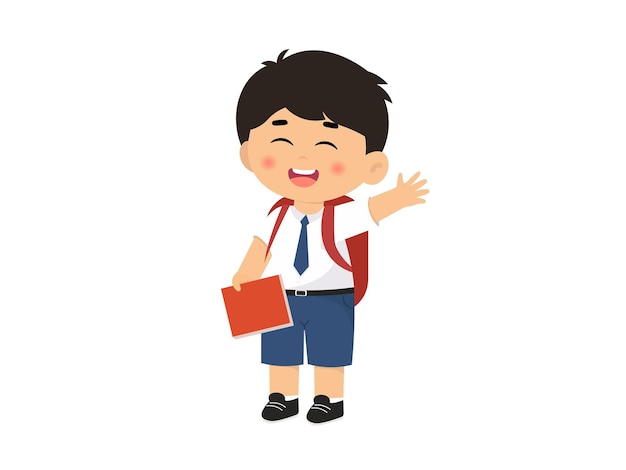 중학교 소년의 미소와 인사 일러스트레이션