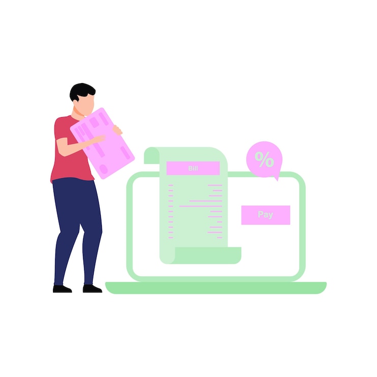 Vector boy paying bill online