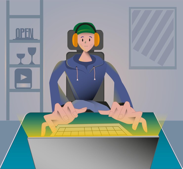 Vector boy pc gamer computer illustration