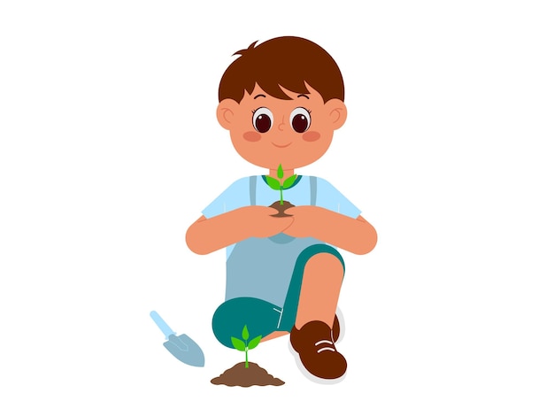 A Boy Planting A Tree Illustration