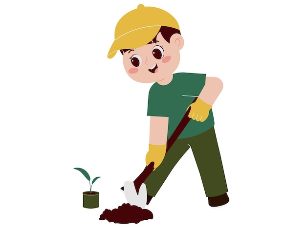 A Boy Planting A Tree Illustration