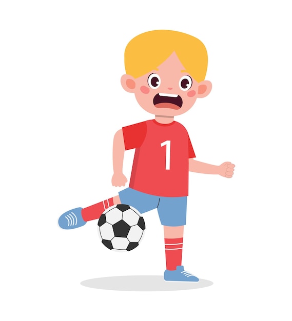 boy play football cartoon vector illustration