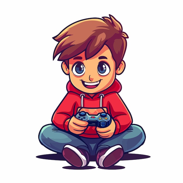 Vettore boy_play_new_video_games_icon_cartoon_style